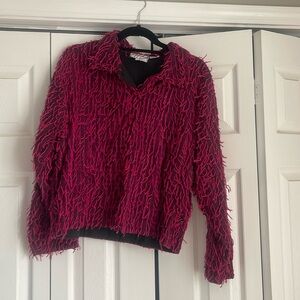 Silver Stream Vintage pink and black fringe button down blazer cardigan top